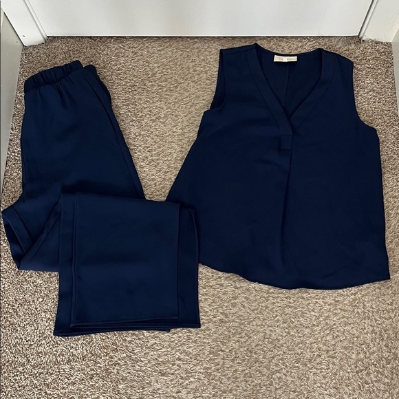 MELLODAY Pants - MELLODAY Deep Blue Sleeveless Tank Top & Wide Leg Trouser Pants Set - Size Small